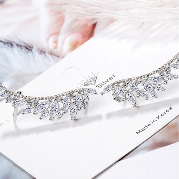 *925 Sterling Silver Diamond Angel Wing Earrings - Picture 3 of 6